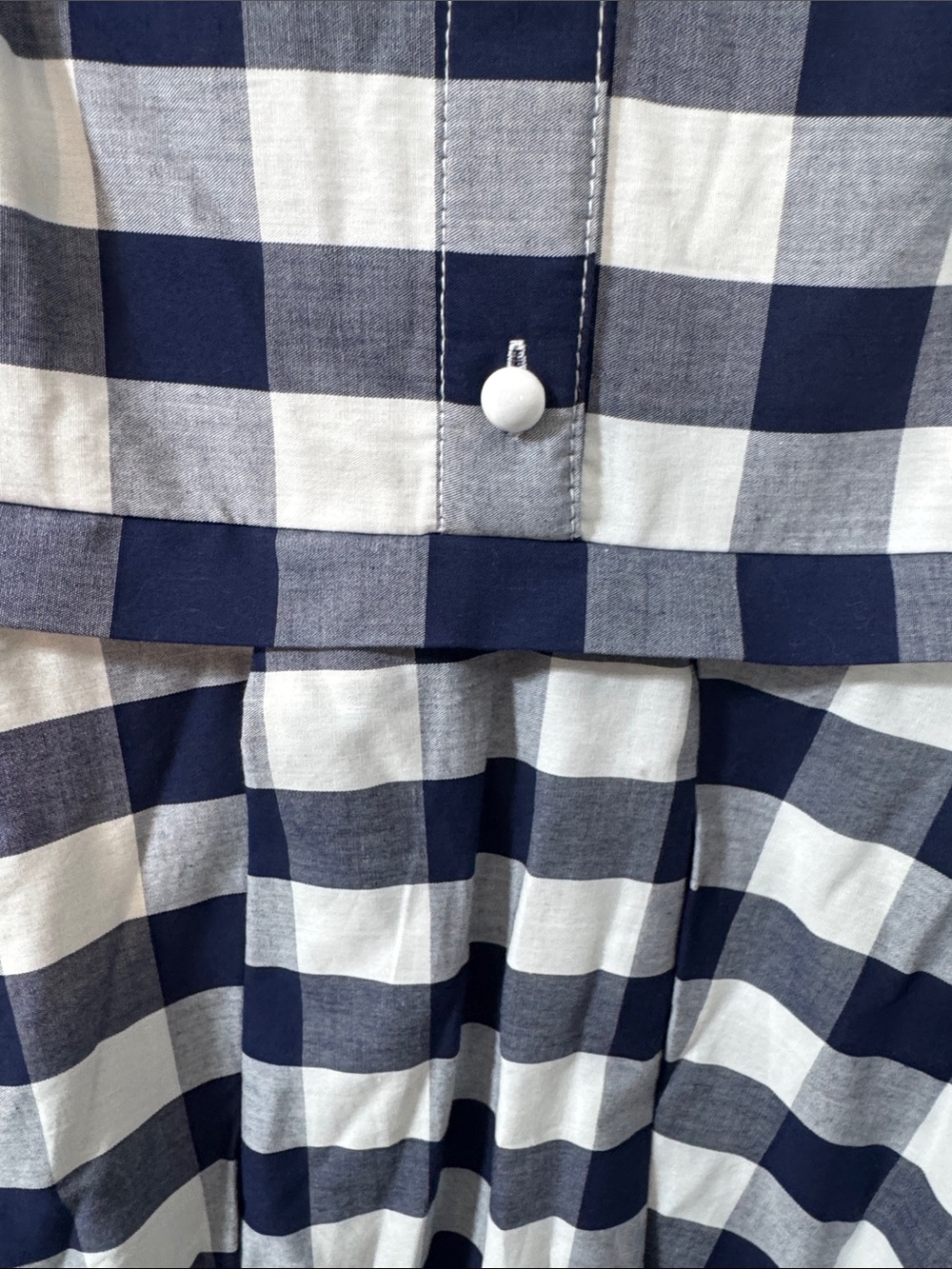 Nine West Navy & White Gingham Sleeveless Collared Midi Dress - Size 12 - Picture 5 of 9